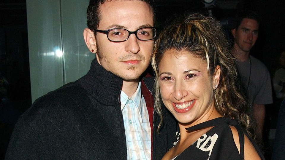 Chester Bennington and his wife Samantha Marie Olit attending a red carpet music premiere in Hollywood.